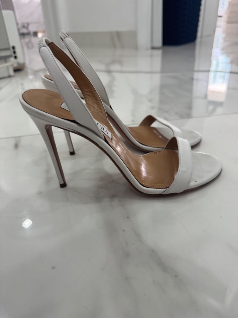 Aquazzura White Leather Slingback Heels | Size 38 | Made in Italy - Picture 3 of 4